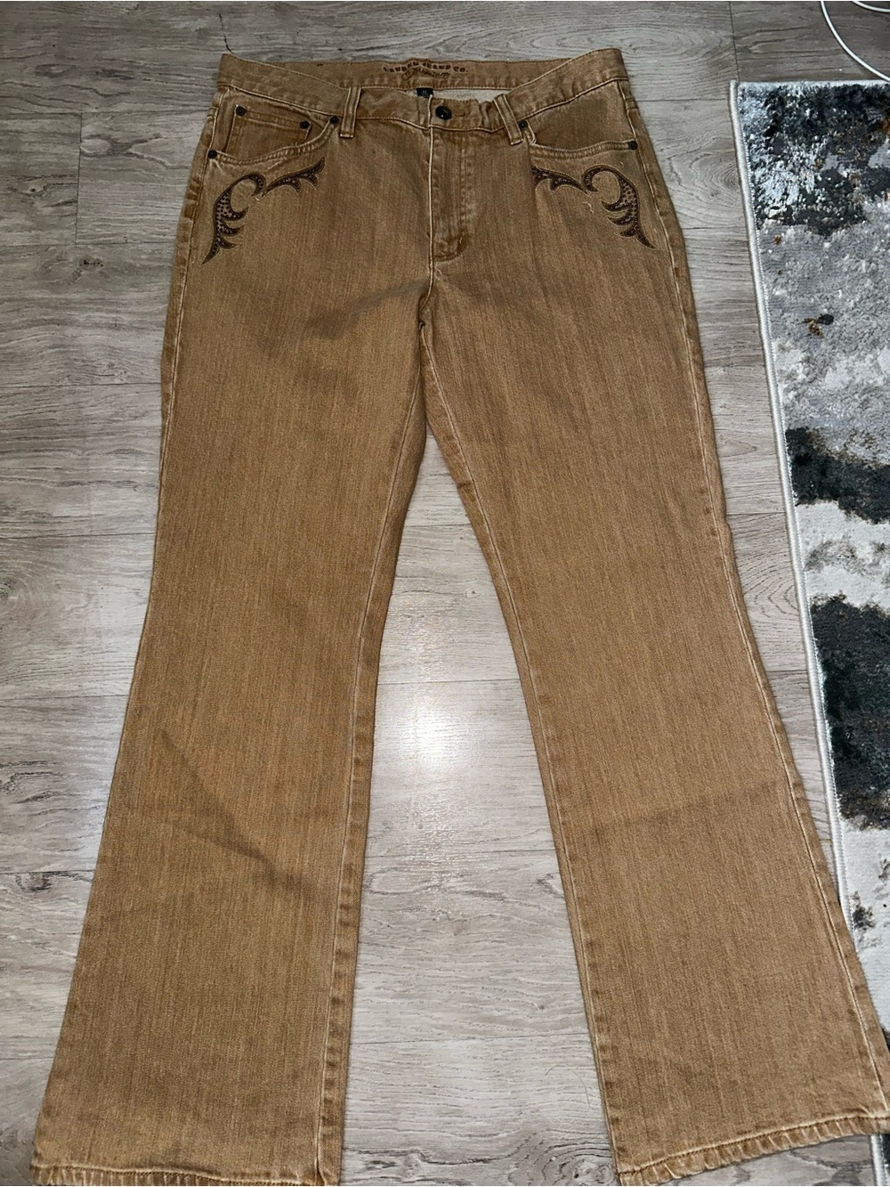 Ralph Lauren Tan Embroidered Flare Jeans